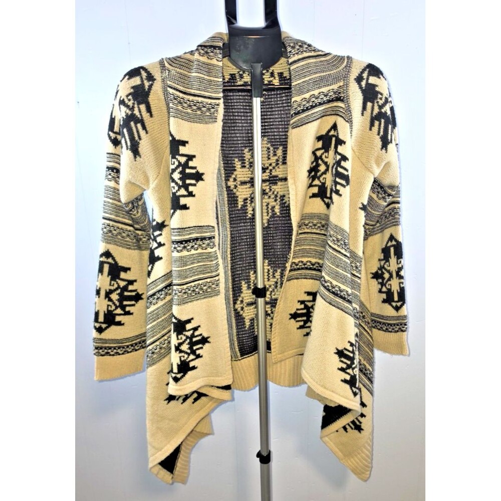 Hippie Rose Brown Black Aztec Open Front Cardigan Sweater Size Large L